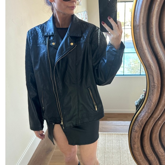 New Look Black Vegan Leather Quilted Moto Biker Jacket Women's - Picture 4 of 7